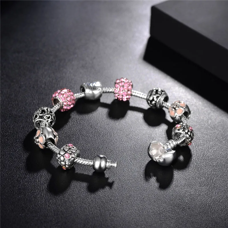 Cubic Zirconia Beaded Flower Bling Bracelet for Women Girls