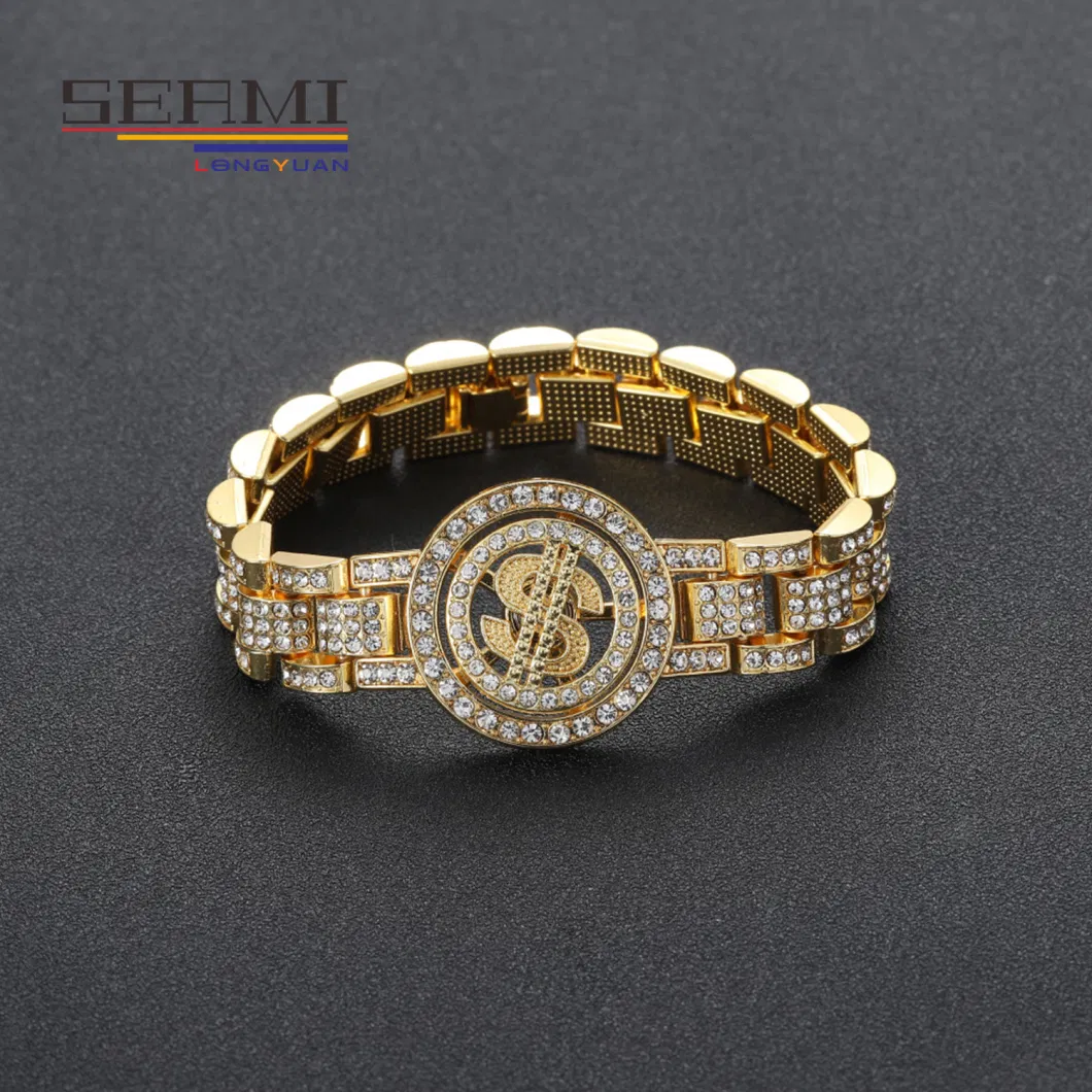 Hiphop Cubic Zirconia Gold Plated Cuban Chain Money Mens Bracelets