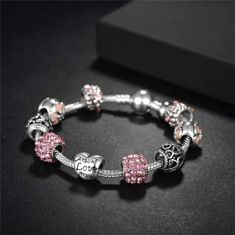 Cubic Zirconia Beaded Flower Bling Bracelet for Women Girls